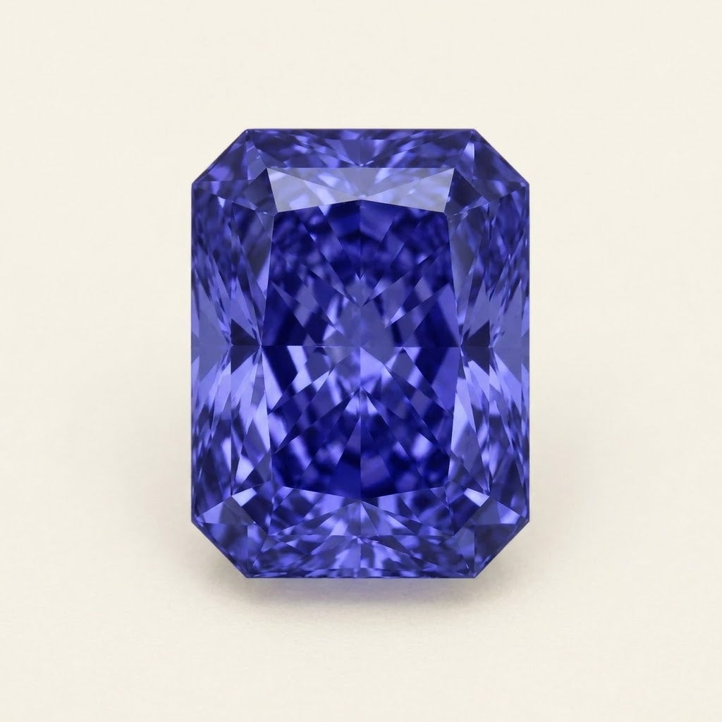 Violet-blue lab-grown sapphire, radiant cut
