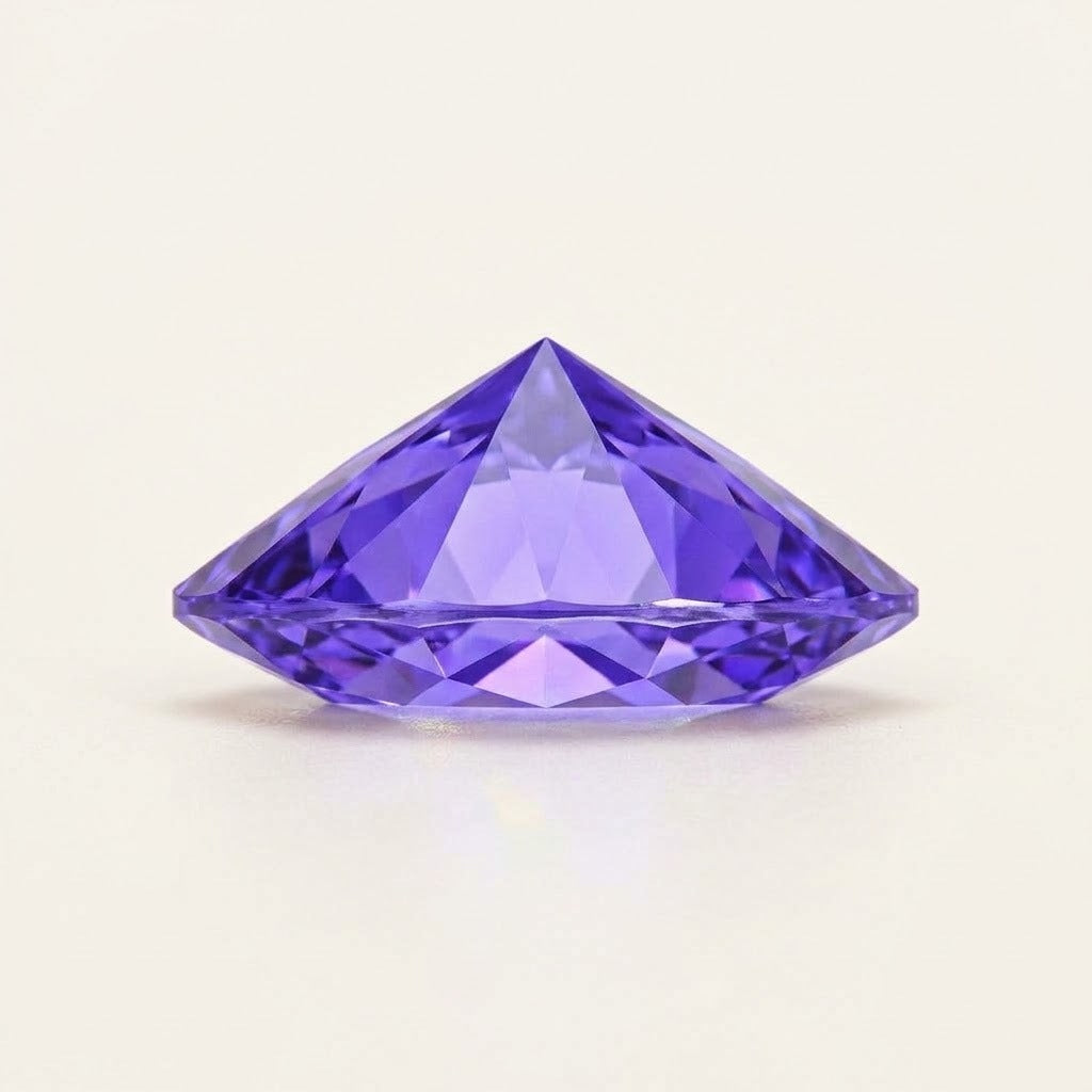 Violet lab-grown sapphire, marquise cut, side view