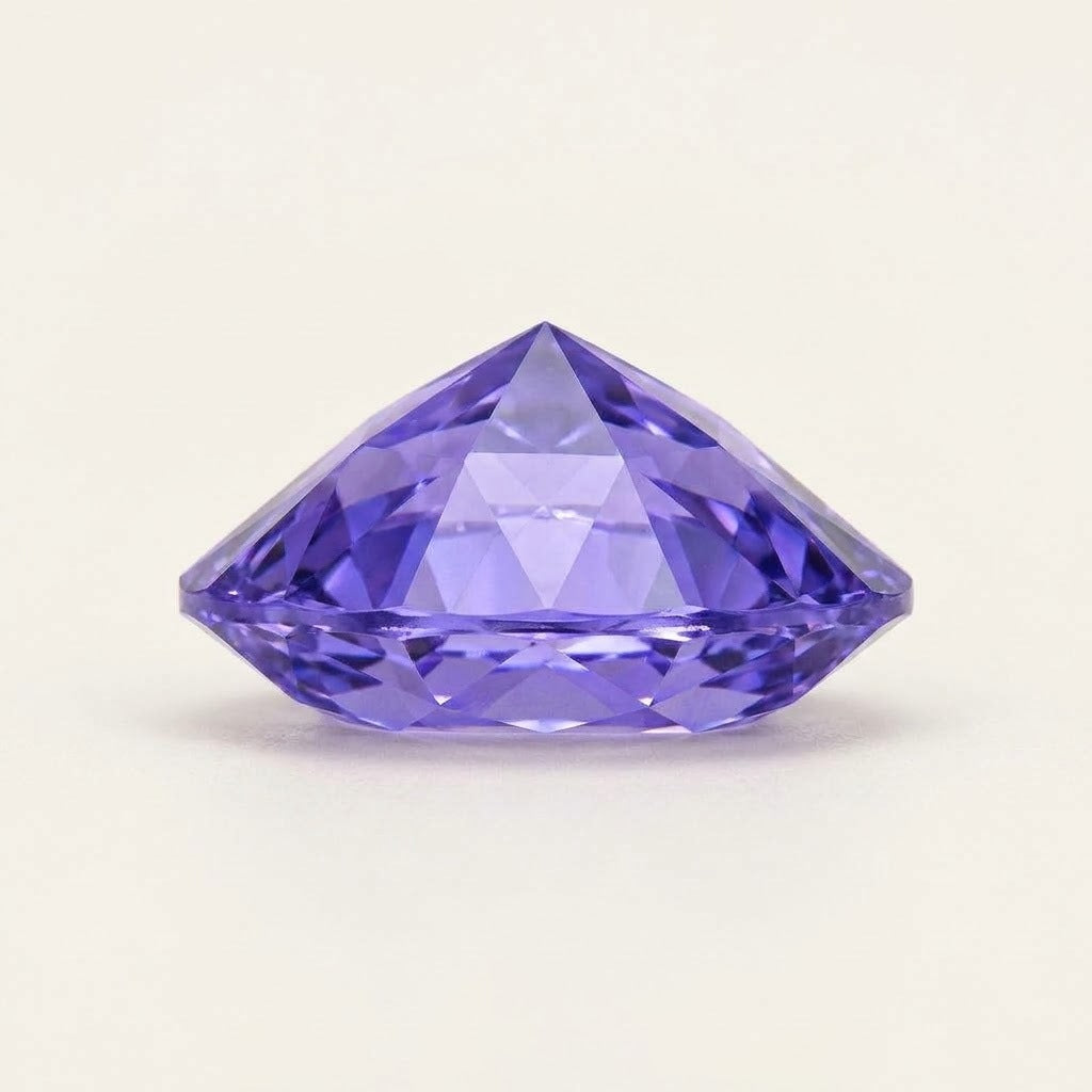 Violet lab-grown sapphire, oval cut, side view