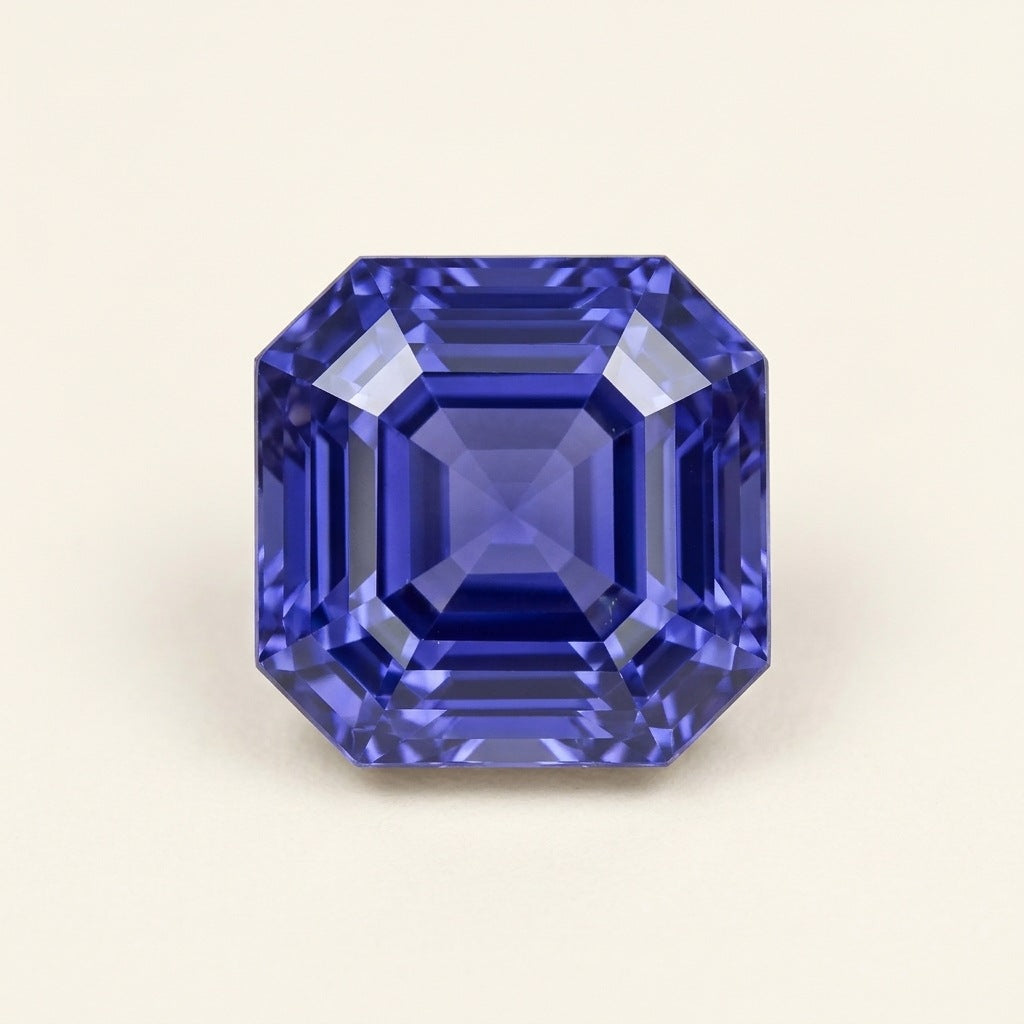 Violet-blue lab-grown sapphire, asscher cut
