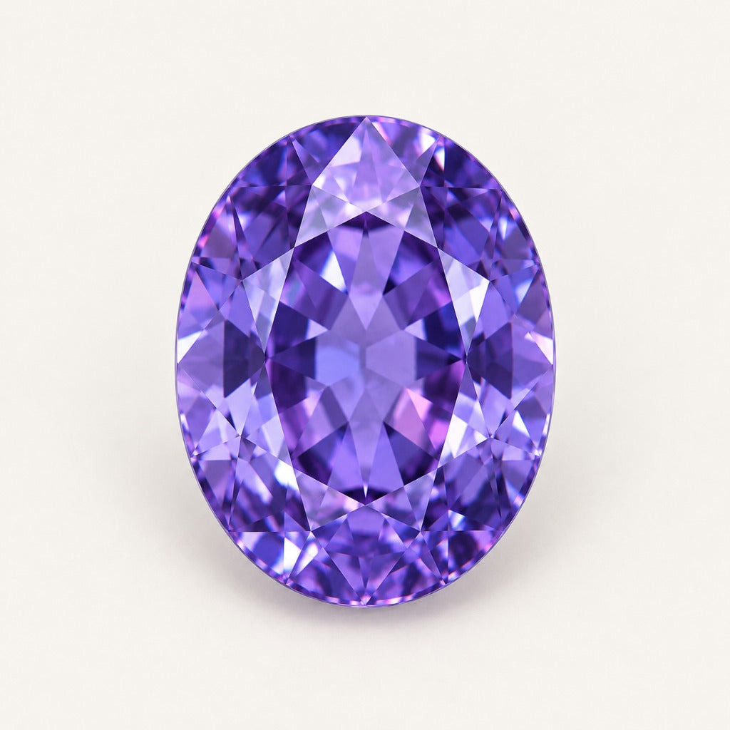 Violet lab-grown sapphire, oval cut