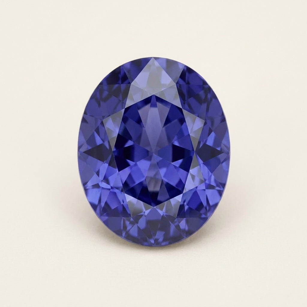 Violet-blue lab-grown sapphire, oval cut