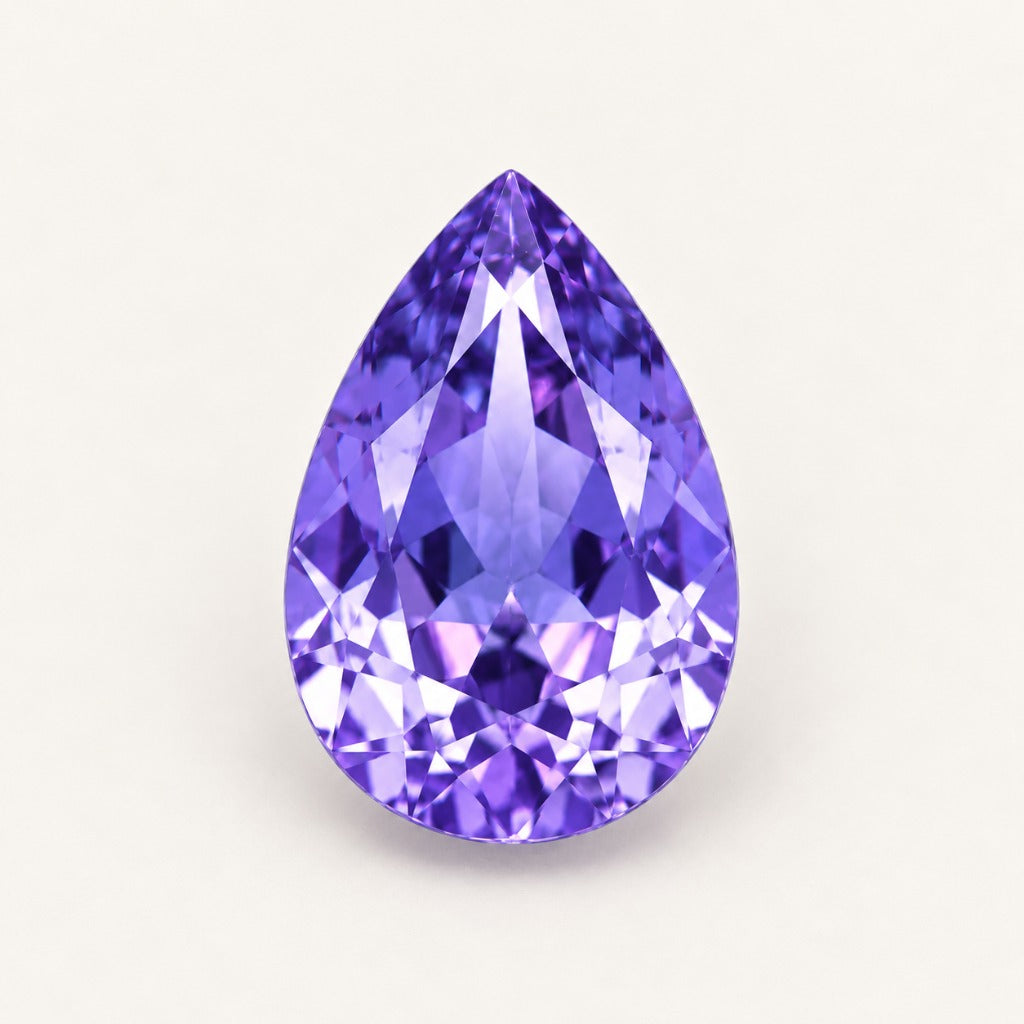 Violet lab-grown sapphire, pear cut