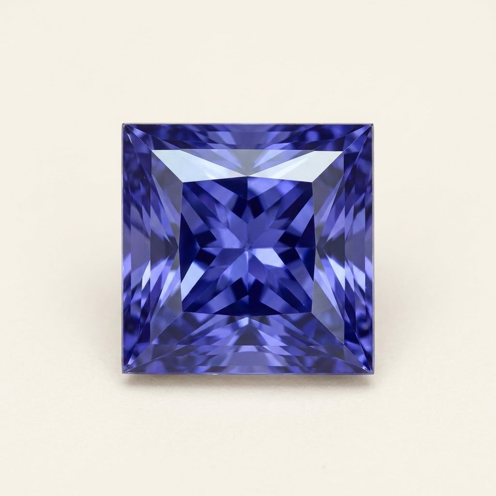 Violet-blue lab-grown sapphire, princess cut