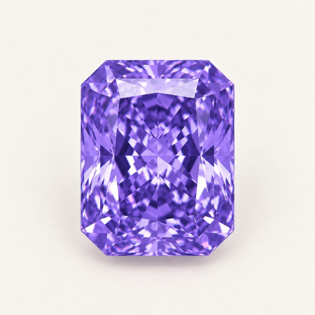 Violet lab-grown sapphire, radiant cut