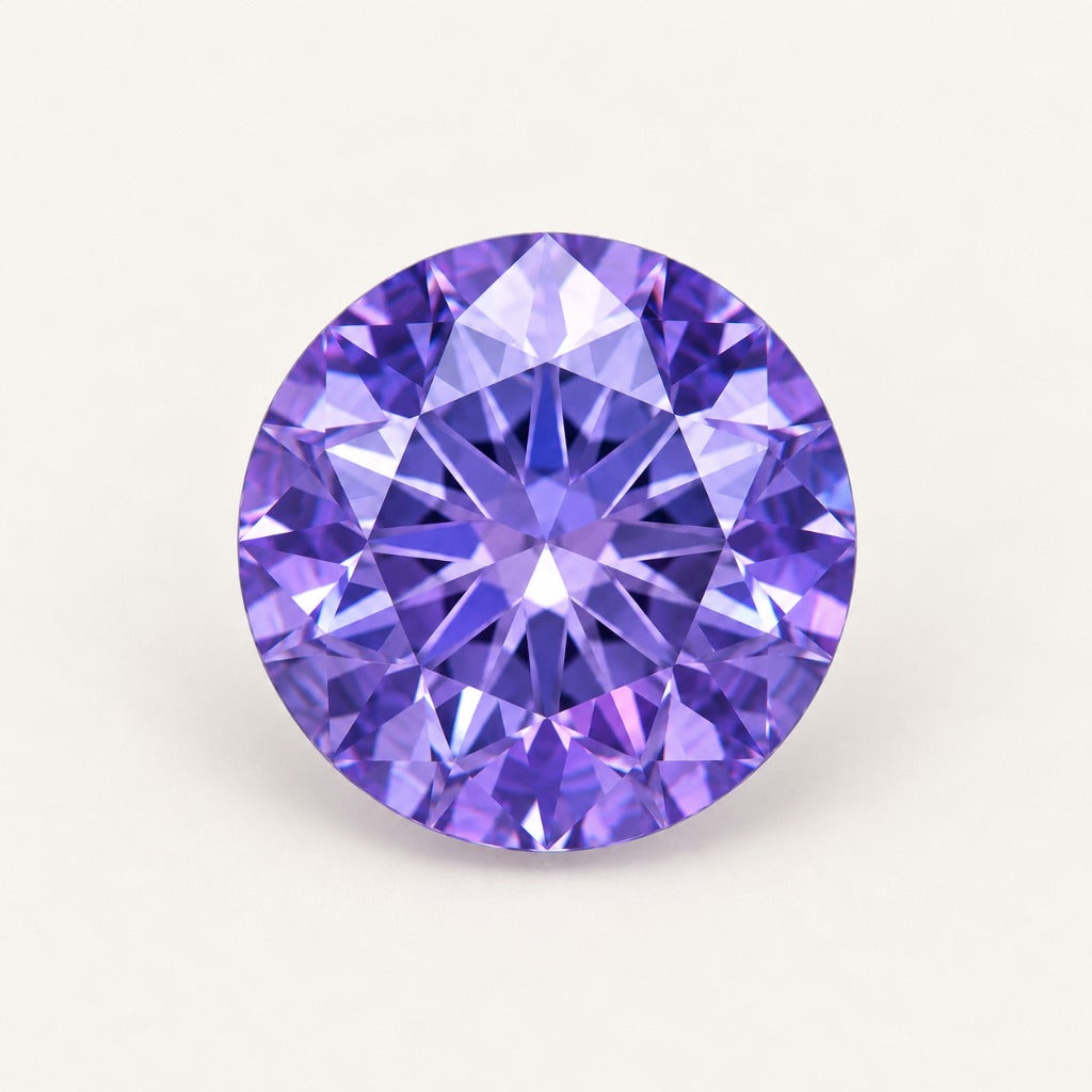 Violet lab-grown sapphire, round cut