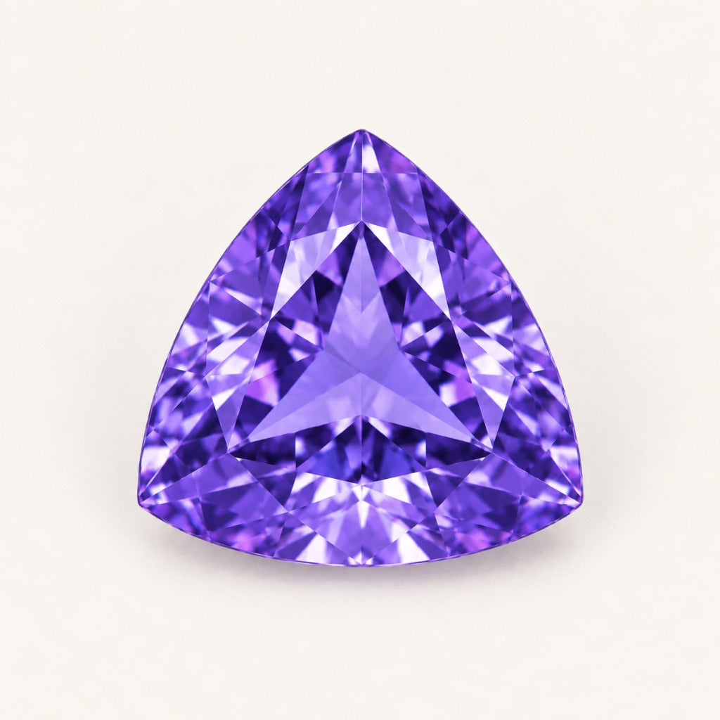 Violet lab-grown sapphire, trillion cut