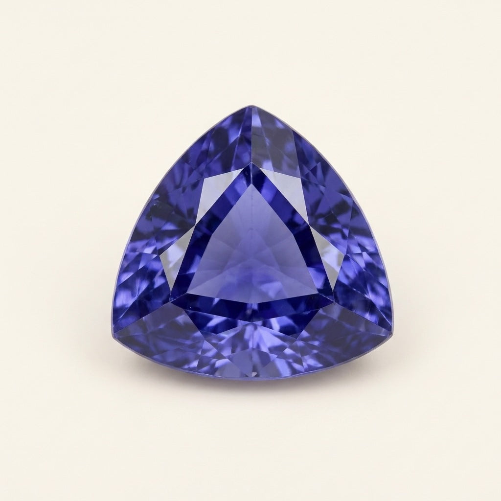 Violet-blue lab-grown sapphire, trillion cut