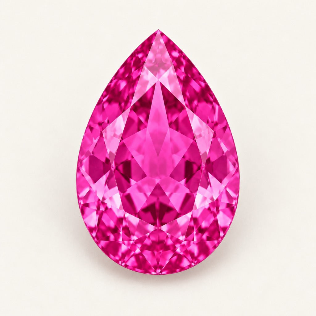 Vivid hot pink lab-grown sapphire, pear cut