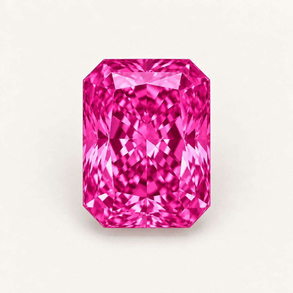 Vivid hot pink lab-grown sapphire, radiant cut