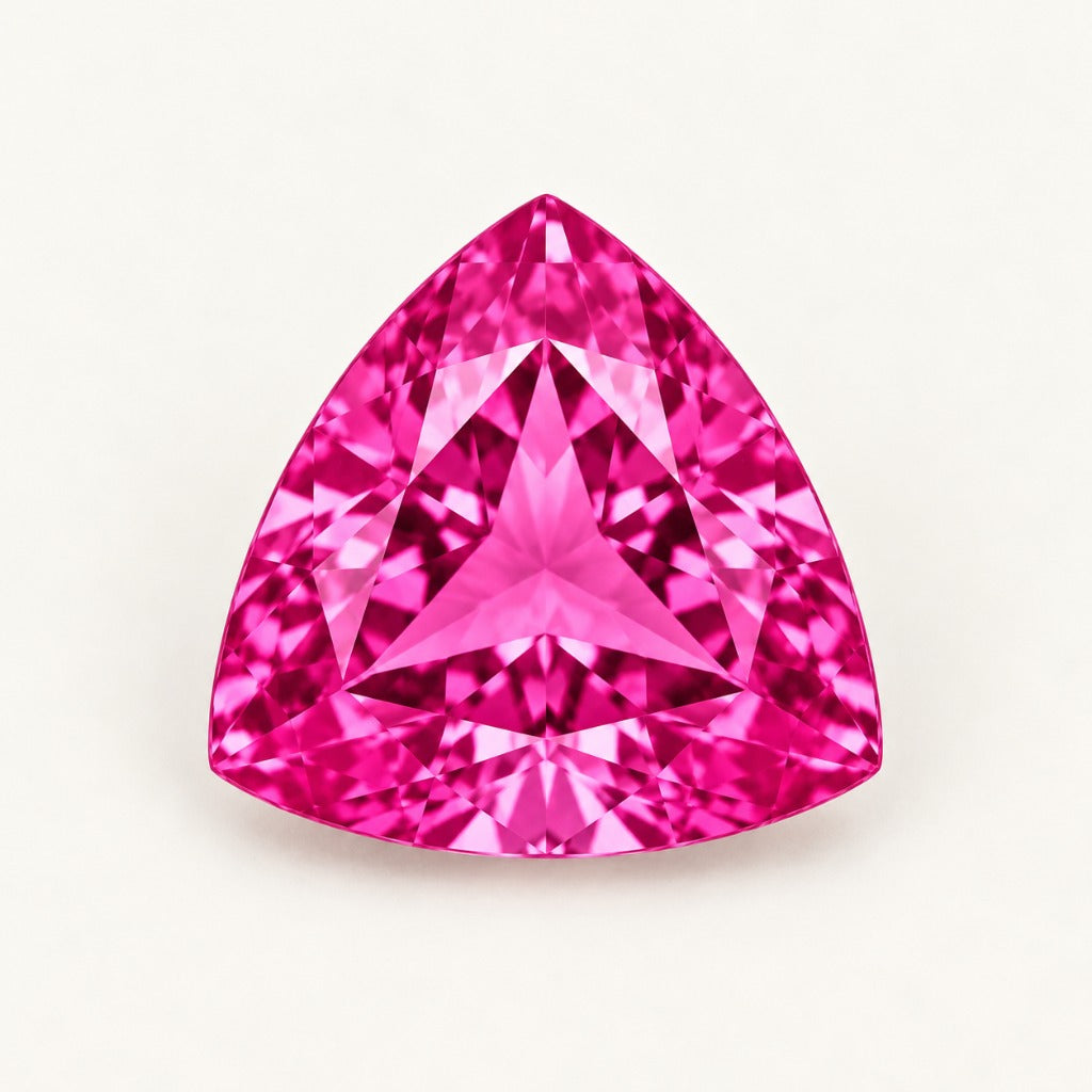 Vivid hot pink lab-grown sapphire, trillion cut