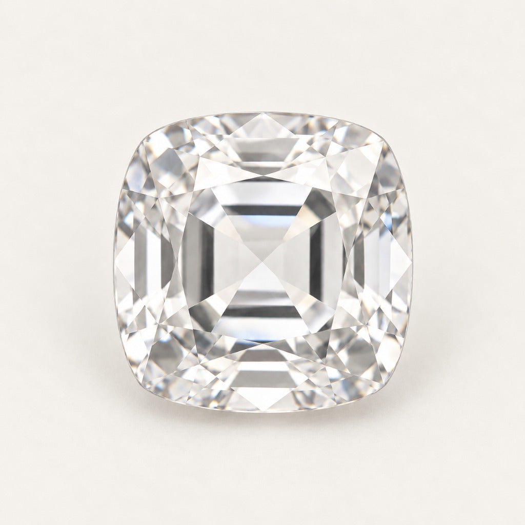White lab-grown sapphire, cushion cut