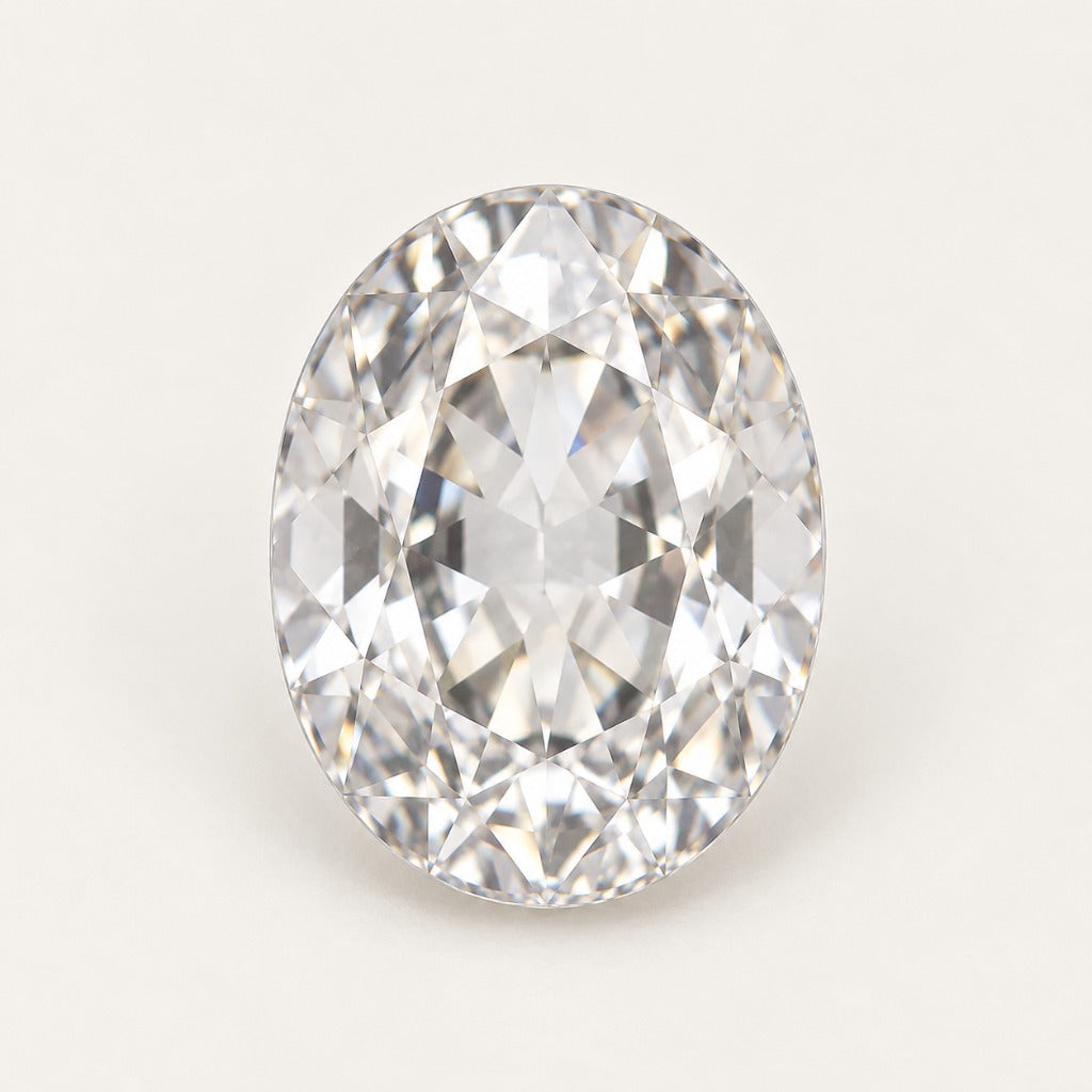 White lab-grown sapphire, oval cut