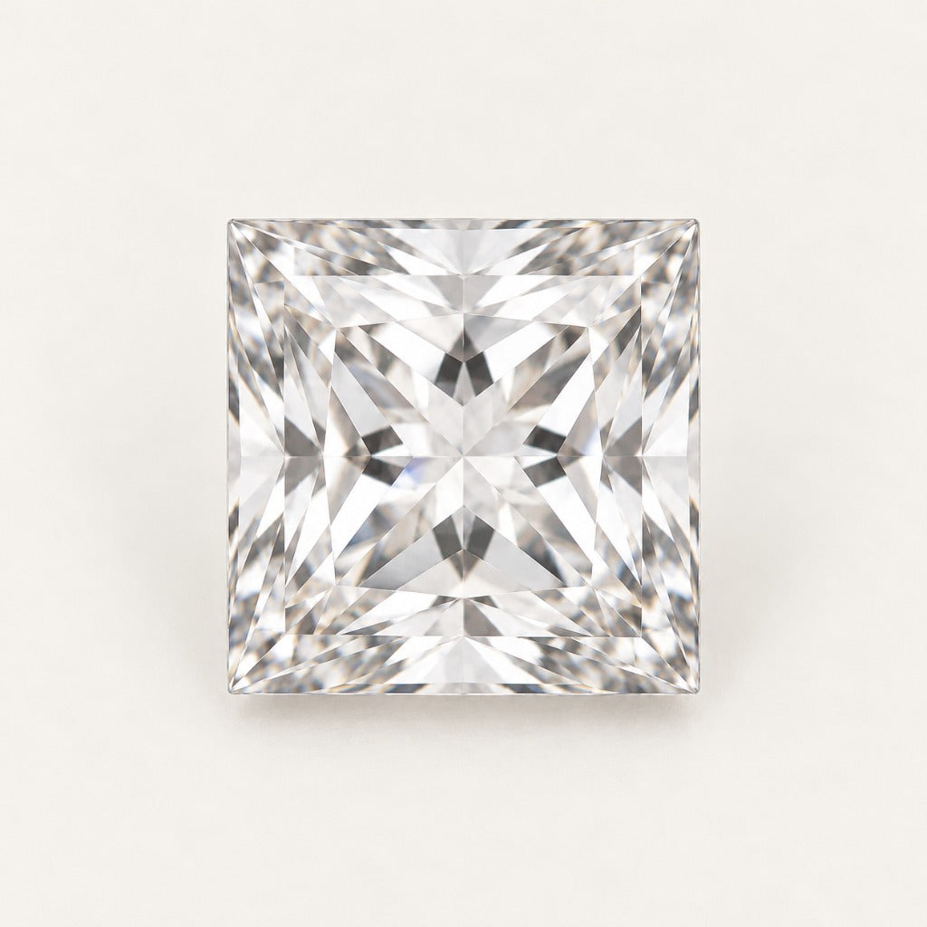 White lab-grown sapphire, princess cut