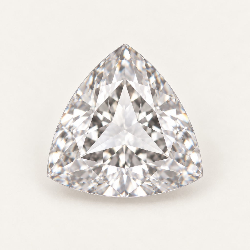 White lab-grown sapphire, trillion cut