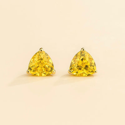 Trillion Yellow Sapphire Solitaire Stud Earrings in Gold