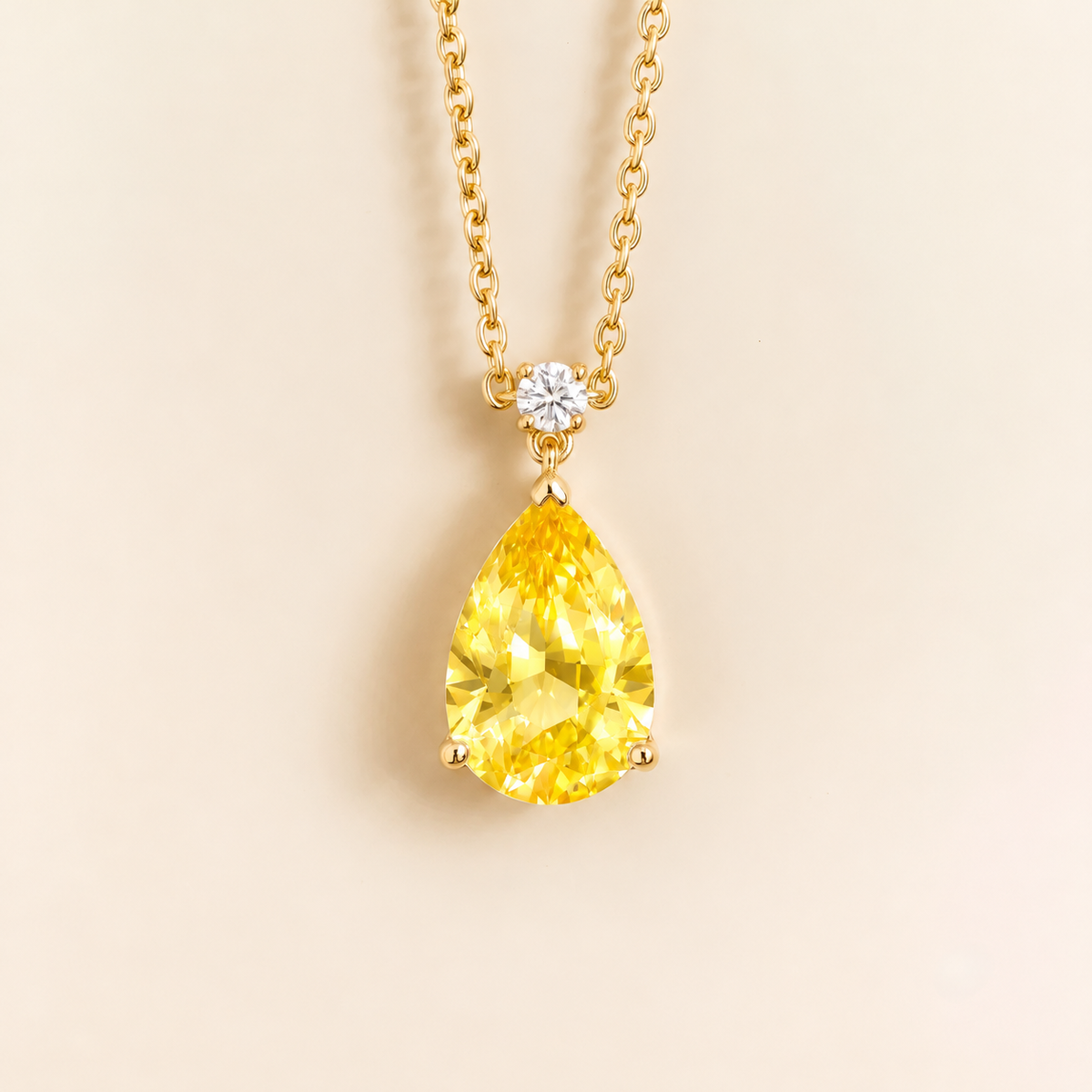 Pisa yellow sapphire and diamond large pear drop pendant necklace in gold