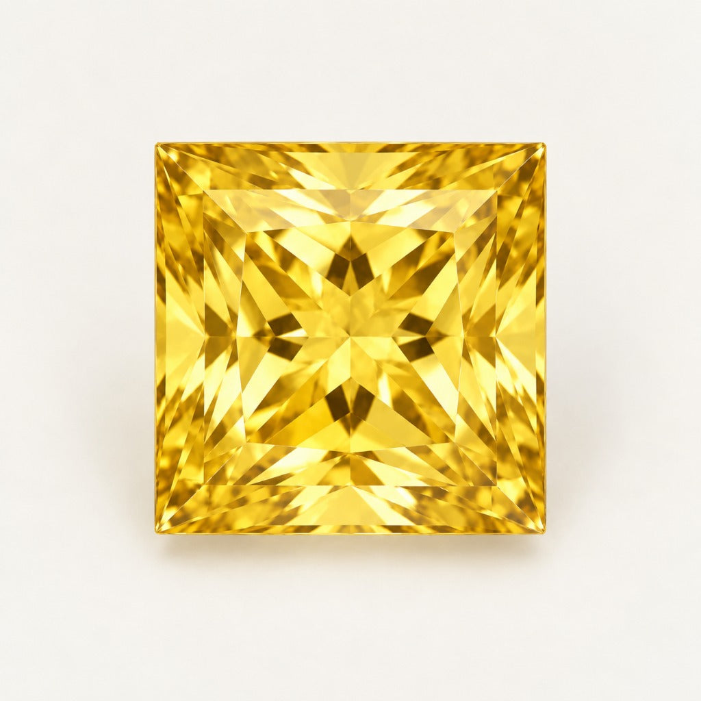 Yellow lab-grown sapphire, princess cut
