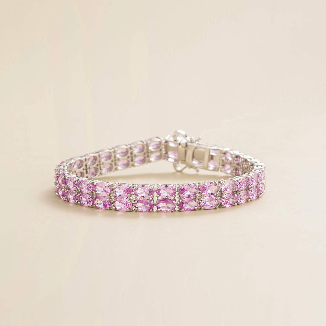 Salto double tennis bracelet in Pink sapphire set in White gold