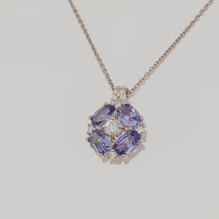 Pristi rose gold necklace Diamonds & Pastel Blue sapphire