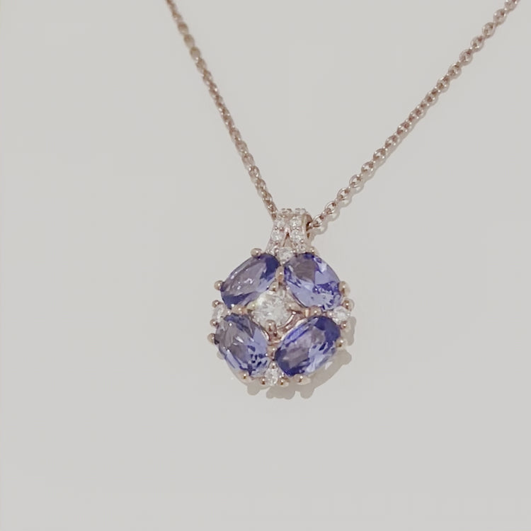 Juvetti Online Jewellery London Pristi Rose Gold Necklace Diamonds and Pastel Blue Sapphire