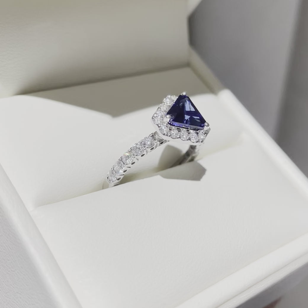 Diana White Gold Ring Blue Sapphire and Diamond Juvetti Jewelry London UK