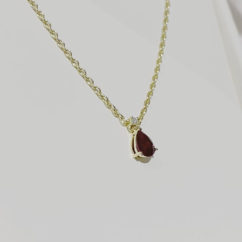Ori small pendant necklace in Ruby and Diamond set in Gold
