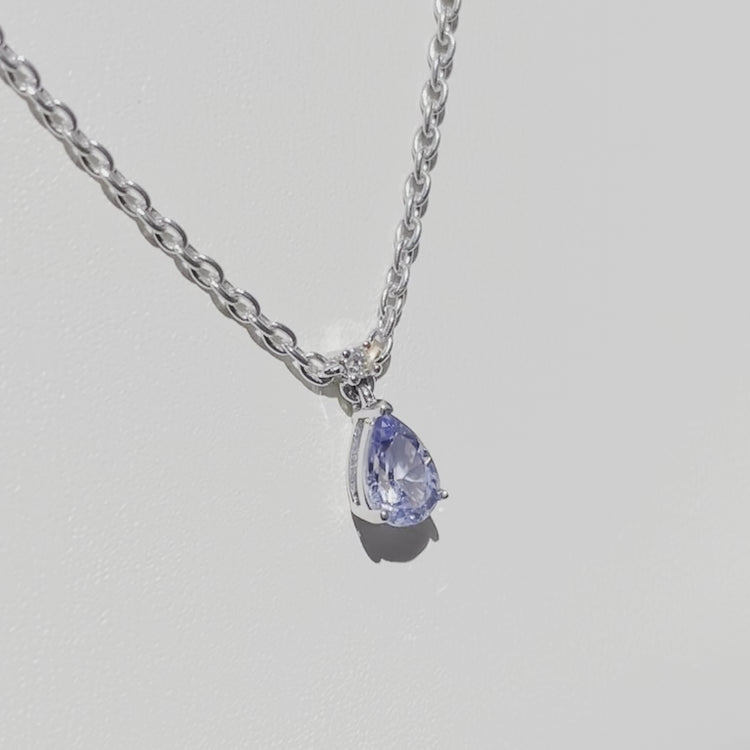 Ori Small Pendant Necklace In Pastel Blue Sapphire and Diamond Set In White Gold Best London Jewellery Store