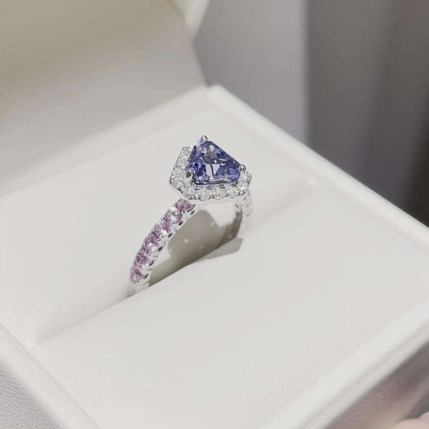 Diana ring in Ceylon blue sapphire, Diamond and Pink sapphire set in White gold