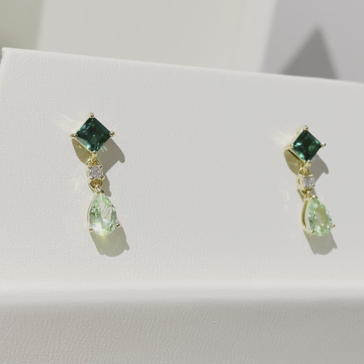 Video Review of Ori Gold Earrings Set With Emerald Diamond and Green Sapphire By Bespoke Jewellery London UK
