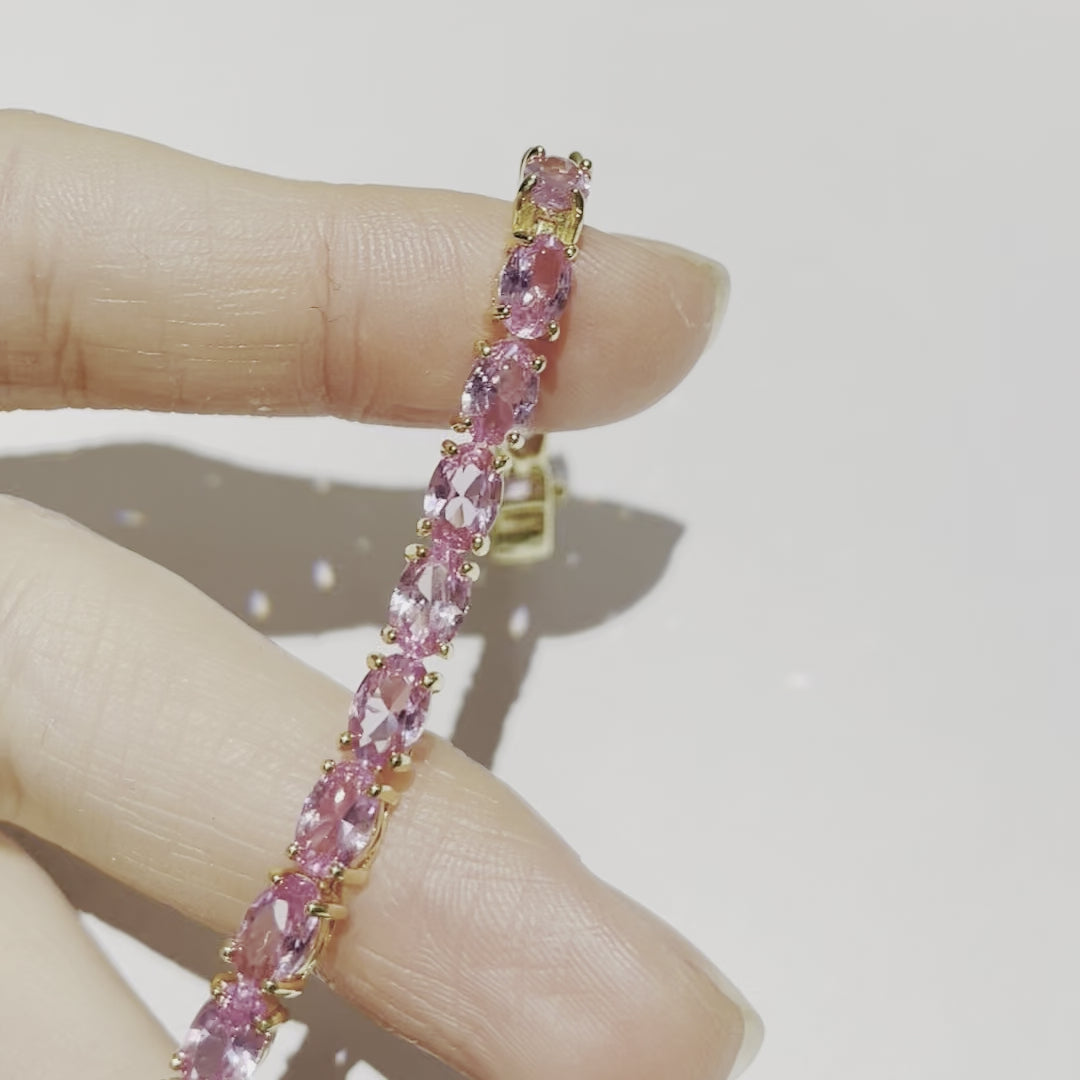 Salto tennis bracelet in Pink sapphire set in Gold