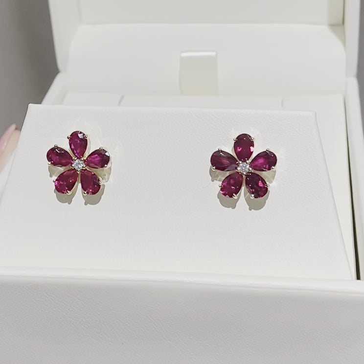 Florea earrings in Ruby and Diamond set in gold