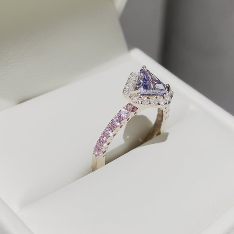 Diana rose gold ring in Pastel blue sapphire, Diamond & Pink sapphire