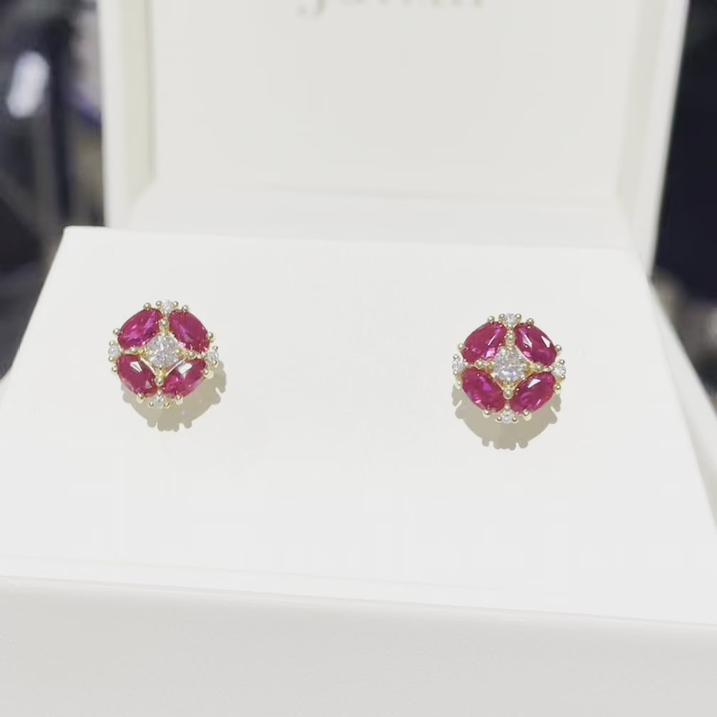 Pristi gold earrings Diamond & Ruby