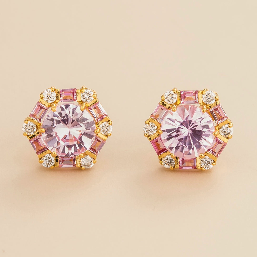 Melba gold earrings set with Pink sapphire & Diamond