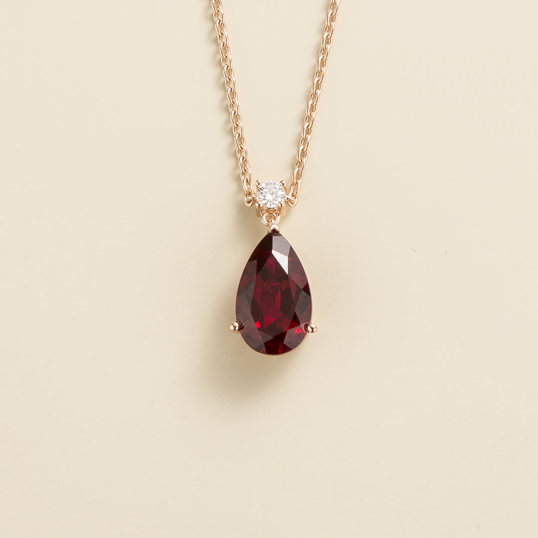 Ori large pendant necklace in Ruby and Diamond set in Pink gold