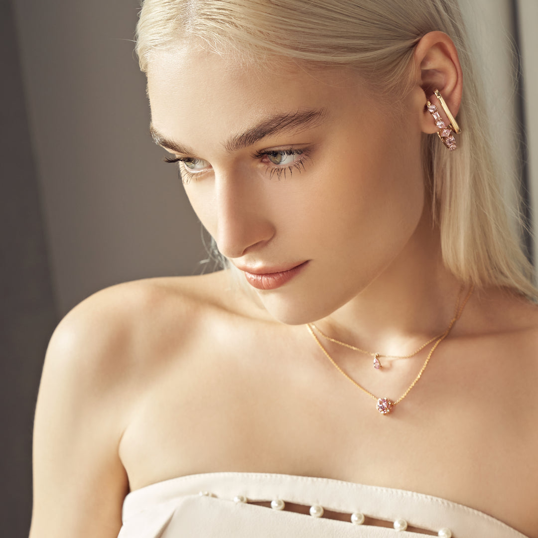 Melba gold necklace set with Pink sapphire & Diamond