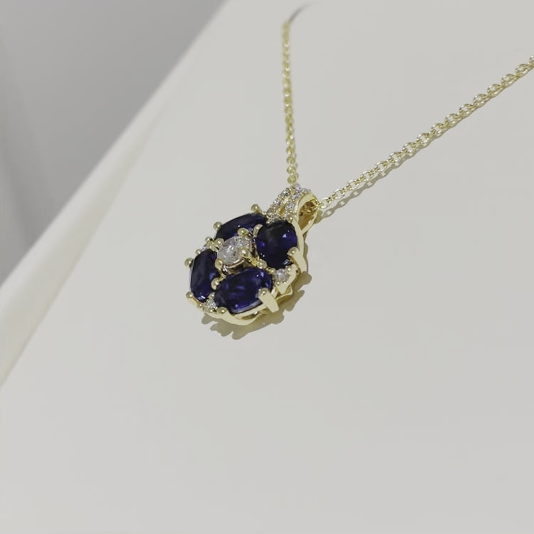 Juvetti Jewellery London Pristi Gold Necklace Diamond and Blue Sapphire