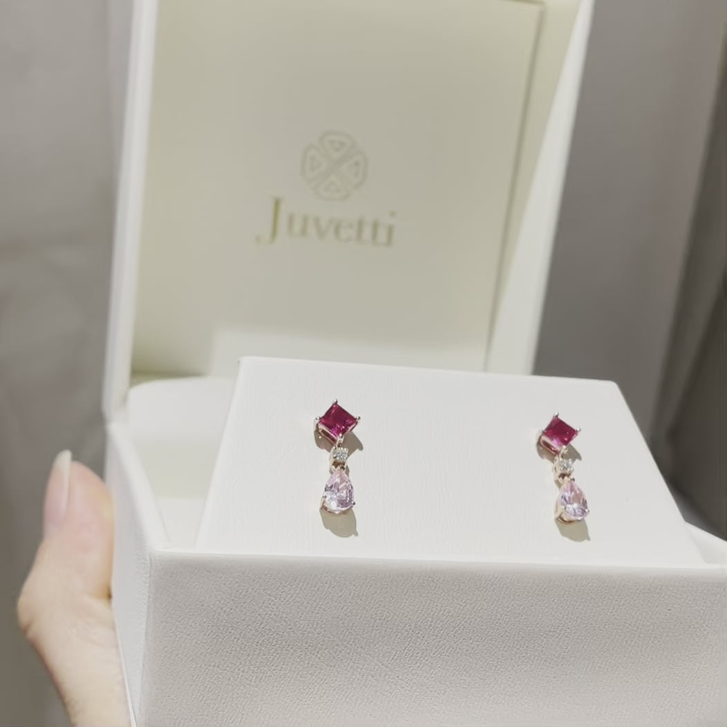 Ori gold earrings set with Pink sapphire & Diamond