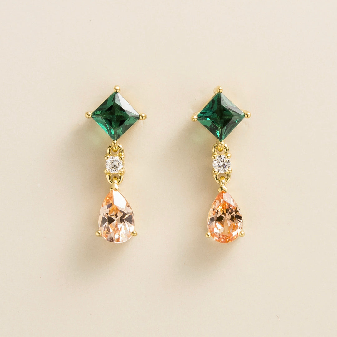 Ori Gold Earrings In Emerald, Diamond & Champagne Sapphire