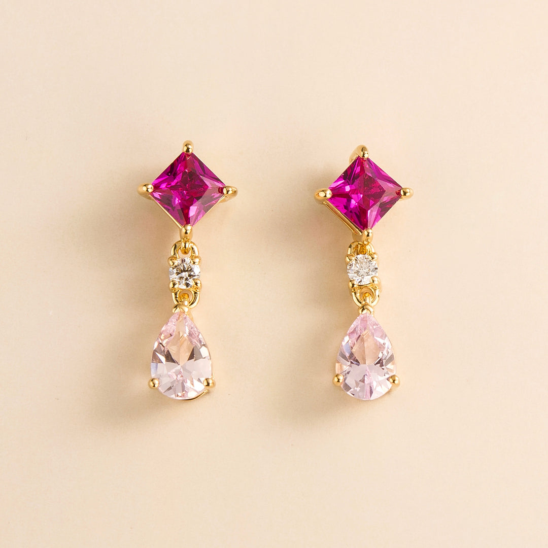 Ori gold earrings set with Pink sapphire & Diamond