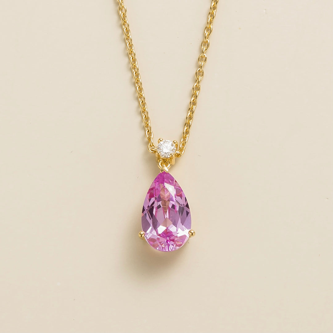 Ori large pendant necklace in Pink Sapphire & Diamond set in Gold