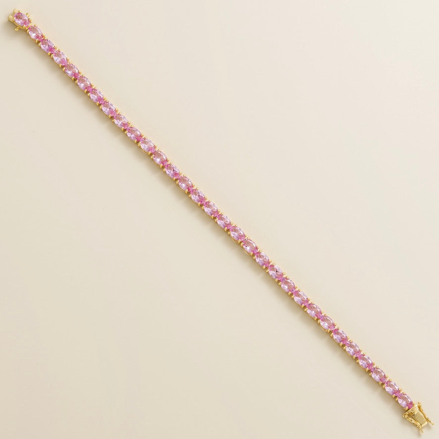 Salto Pastel Pink Sapphire Tennis Bracelet in Gold – detail